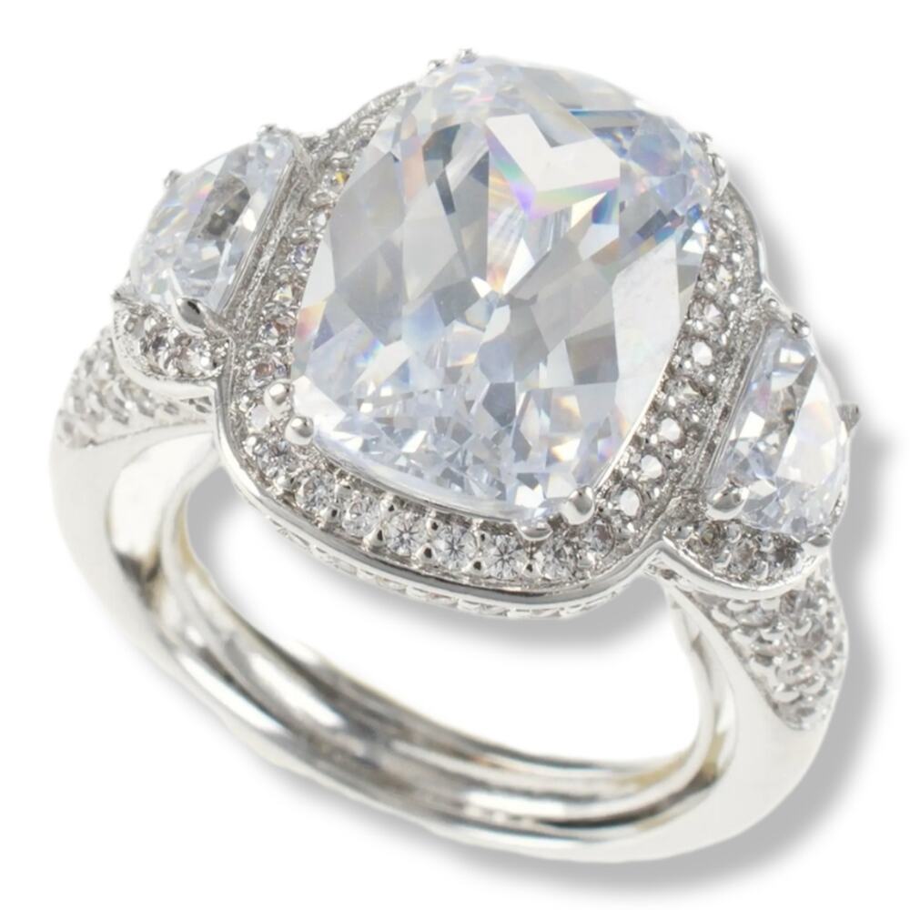 Kenneth Jay Lane Radiant-Cut Center Stone Halo Ring Size 6.5